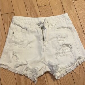White Distressed Denim Shorts